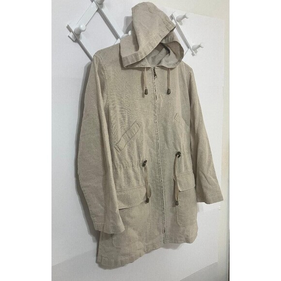 J Jill Womens Linen Blend Utility Jacket Size XSP Zip Beige Shimmer Gold Hoodie - Picture 2 of 14